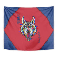 Serbia Tapestry with Balkan Gray Wolf, Claw Marks, and Flag Sleeve Design