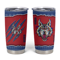 Serbia Tumbler Cup with Balkan Gray Wolf, Claw Marks, and Flag Sleeve Design