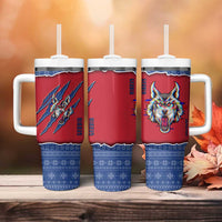 Serbia Tumbler With Handle with Balkan Gray Wolf, Claw Marks, and Flag Sleeve Design