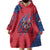 Serbia Wearable Blanket Hoodie with Balkan Gray Wolf, Claw Marks, and Flag Sleeve Design