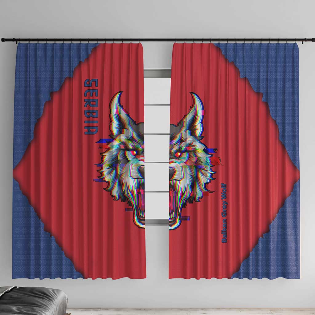 Serbia Window Curtain with Balkan Gray Wolf, Claw Marks, and Flag Sleeve Design