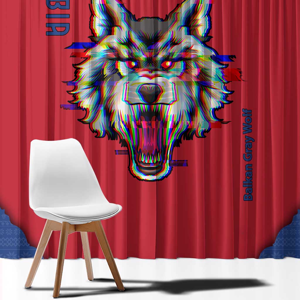 Serbia Window Curtain with Balkan Gray Wolf, Claw Marks, and Flag Sleeve Design