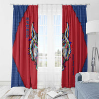 Serbia Window Curtain with Balkan Gray Wolf, Claw Marks, and Flag Sleeve Design