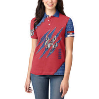 Serbia Women Polo Shirt with Balkan Gray Wolf, Claw Marks, and Flag Sleeve Design