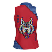 Serbia Women Sleeveless Polo Shirt with Balkan Gray Wolf, Claw Marks, and Flag Sleeve Design