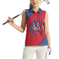 Serbia Women Sleeveless Polo Shirt with Balkan Gray Wolf, Claw Marks, and Flag Sleeve Design