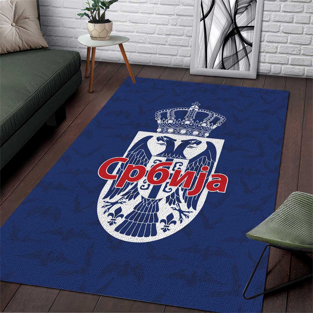 Serbia Flag Area Rug with Double-Headed Eagle and National Coat of Arms Design