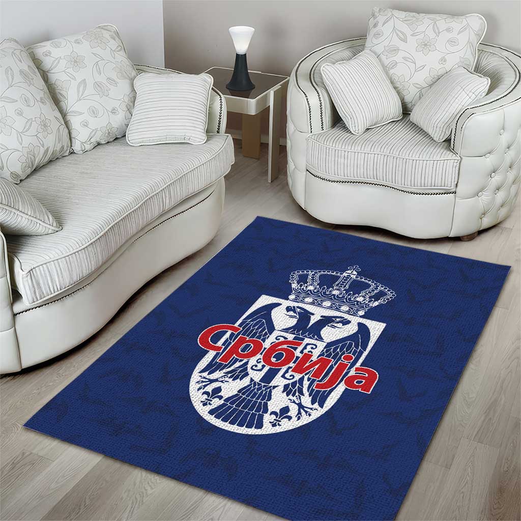 Serbia Flag Area Rug with Double-Headed Eagle and National Coat of Arms Design