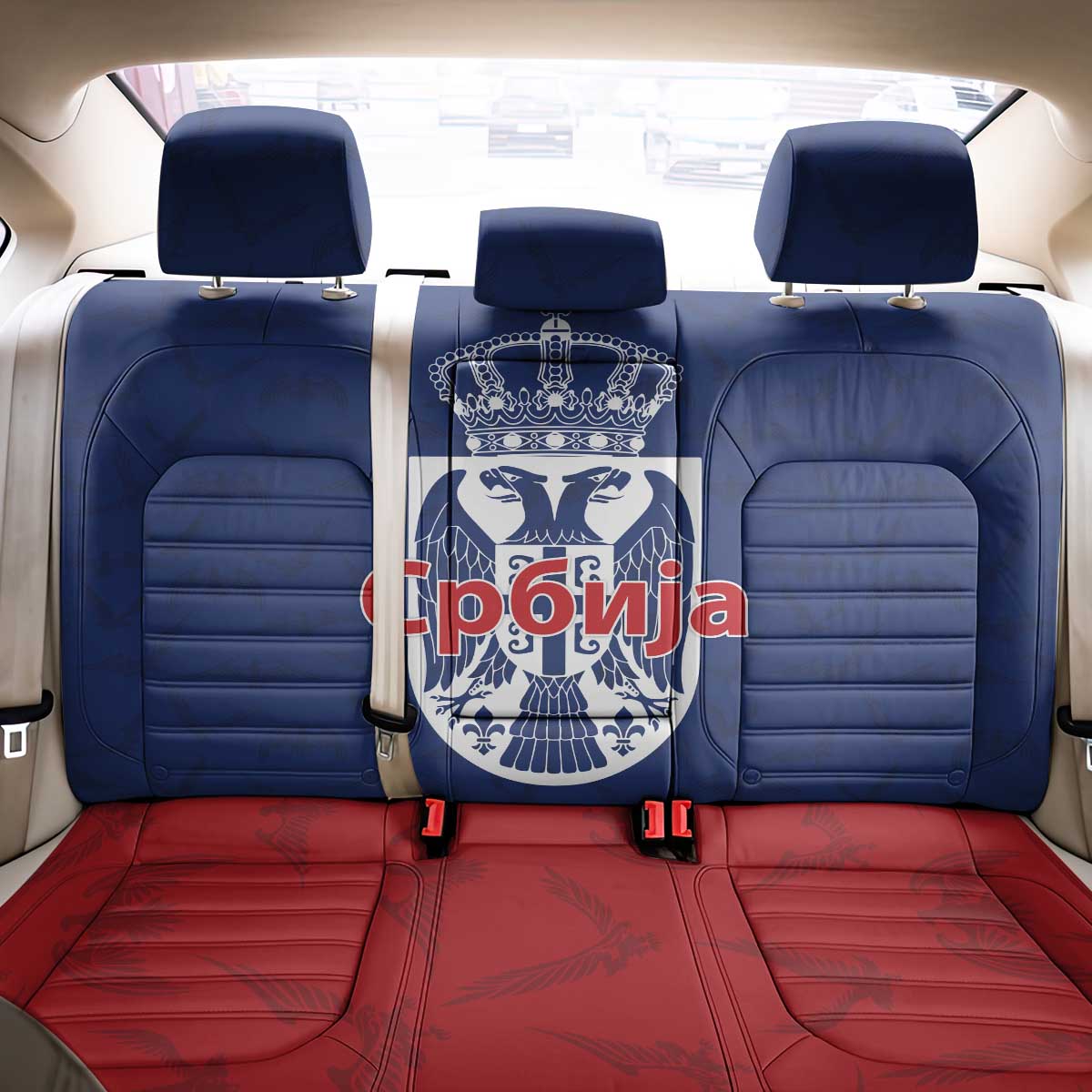 Serbia Flag Back Car Seat Cover with Double-Headed Eagle and National Coat of Arms Design
