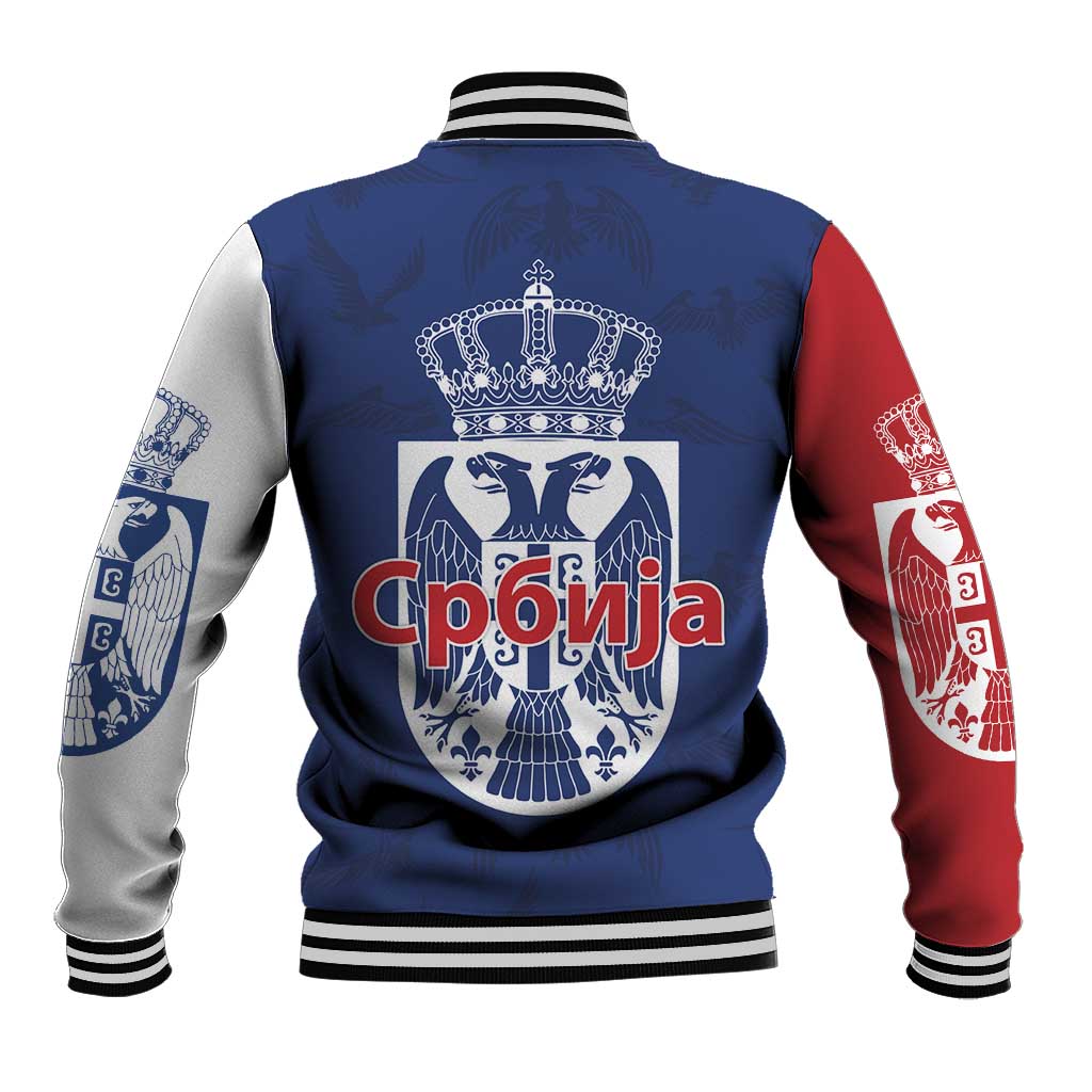 Serbia Flag Baseball Jacket with Double-Headed Eagle and National Coat of Arms Design