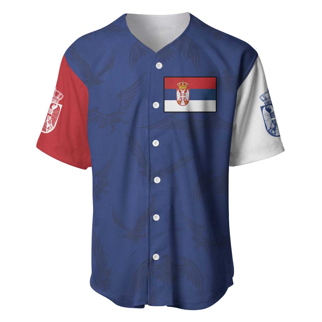 Serbia Flag Baseball Jersey with Double-Headed Eagle and National Coat of Arms Design