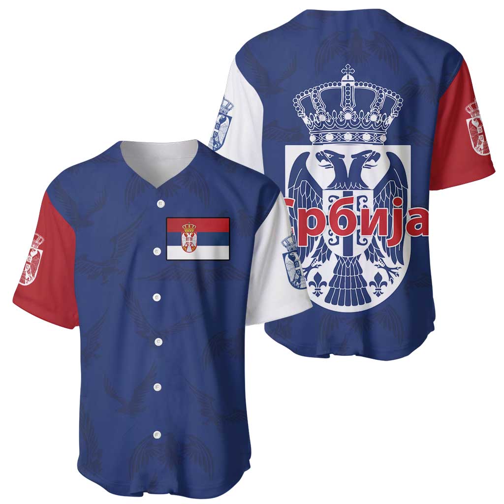 Serbia Flag Baseball Jersey with Double-Headed Eagle and National Coat of Arms Design