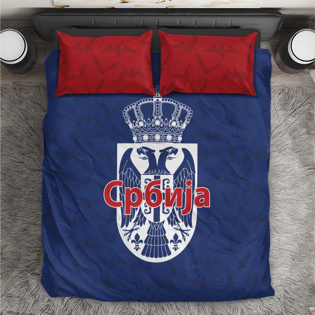 Serbia Flag Bedding Set with Double-Headed Eagle and National Coat of Arms Design