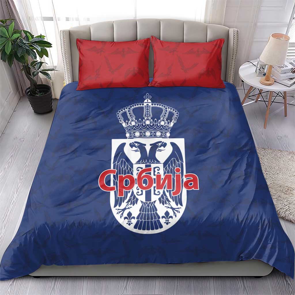Serbia Flag Bedding Set with Double-Headed Eagle and National Coat of Arms Design