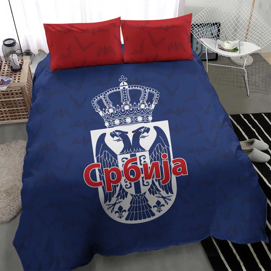 Serbia Flag Bedding Set with Double-Headed Eagle and National Coat of Arms Design