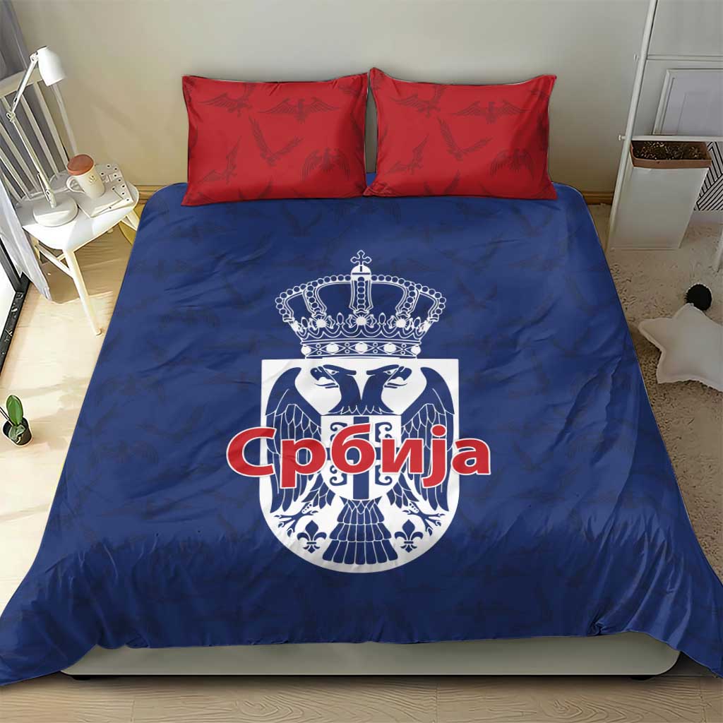 Serbia Flag Bedding Set with Double-Headed Eagle and National Coat of Arms Design