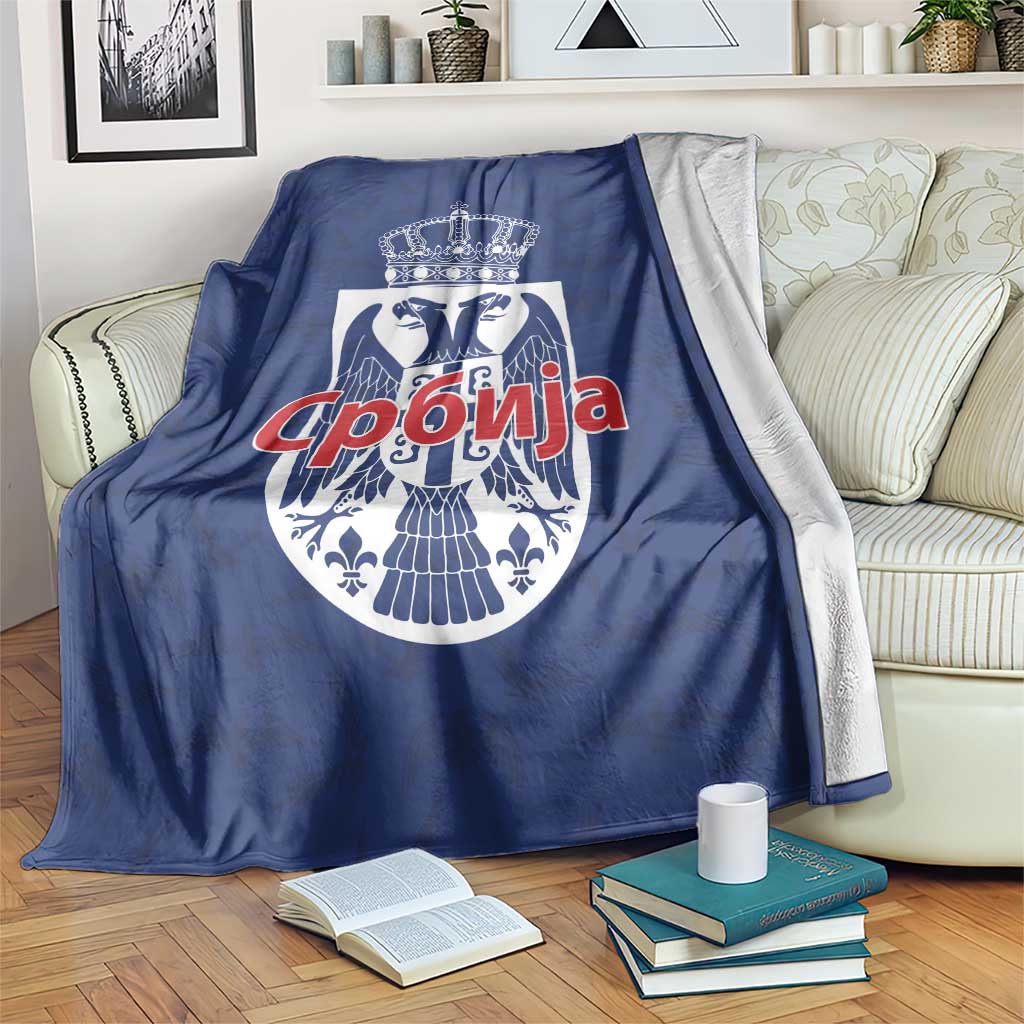 Serbia Flag Blanket with Double-Headed Eagle and National Coat of Arms Design