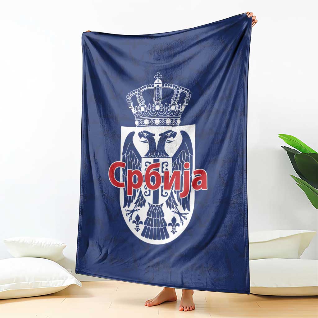 Serbia Flag Blanket with Double-Headed Eagle and National Coat of Arms Design