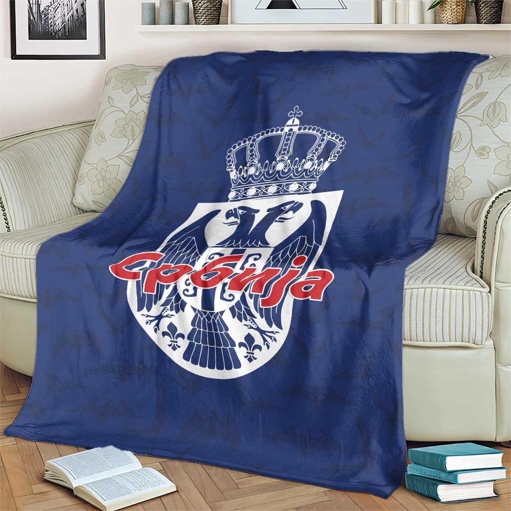 Serbia Flag Blanket with Double-Headed Eagle and National Coat of Arms Design