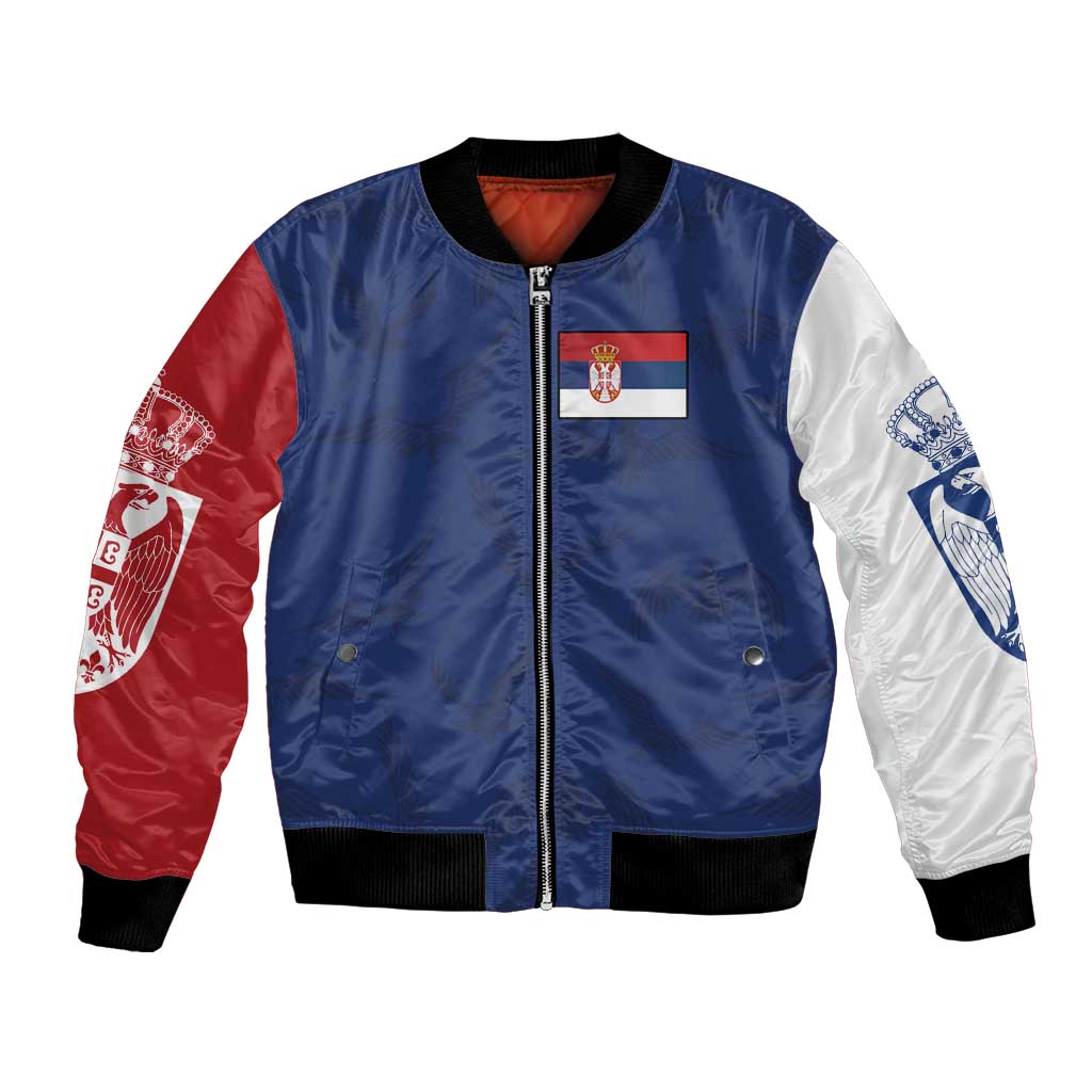 Serbia Flag Bomber Jacket with Double-Headed Eagle and National Coat of Arms Design