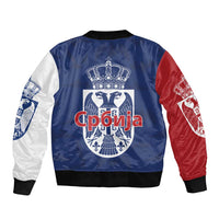Serbia Flag Bomber Jacket with Double-Headed Eagle and National Coat of Arms Design