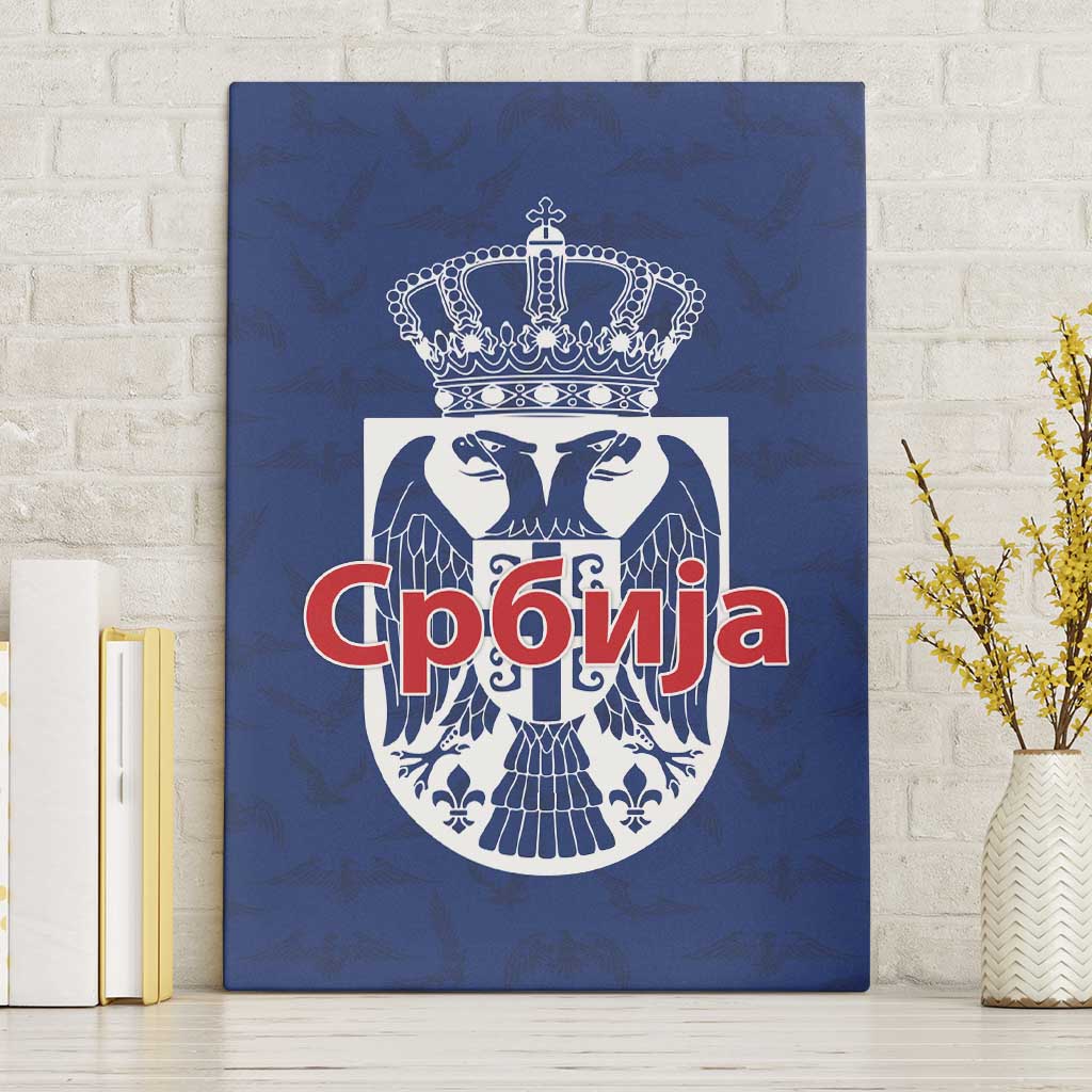 Serbia Flag Canvas Wall Art with Double-Headed Eagle and National Coat of Arms Design
