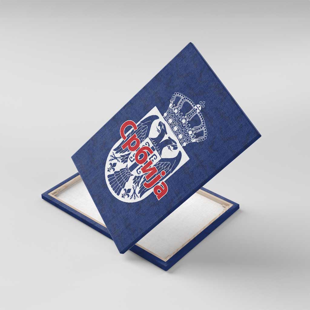 Serbia Flag Canvas Wall Art with Double-Headed Eagle and National Coat of Arms Design