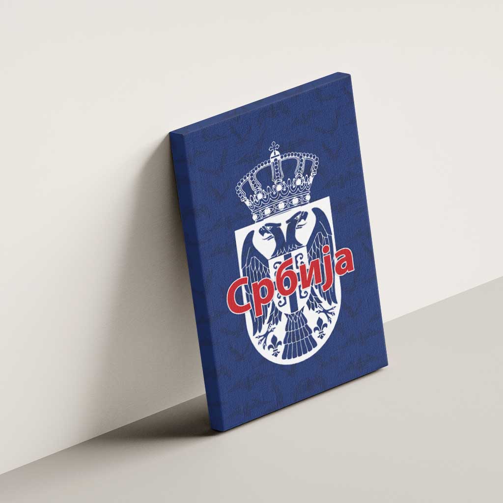 Serbia Flag Canvas Wall Art with Double-Headed Eagle and National Coat of Arms Design