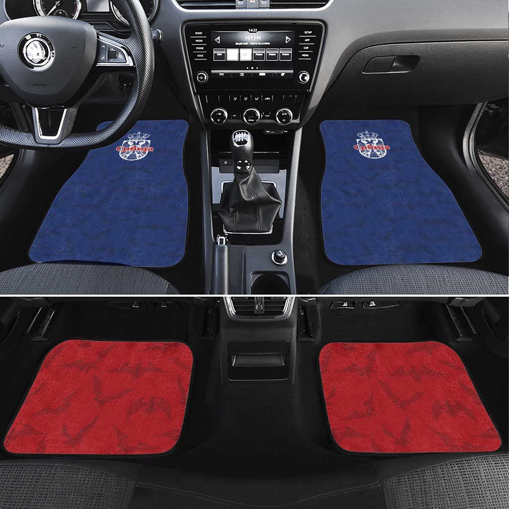 Serbia Flag Car Mats with Double-Headed Eagle and National Coat of Arms Design