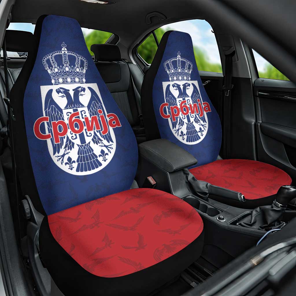 Serbia Flag Car Seat Cover with Double-Headed Eagle and National Coat of Arms Design