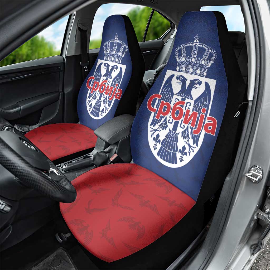 Serbia Flag Car Seat Cover with Double-Headed Eagle and National Coat of Arms Design