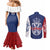 Serbia Flag Couples Matching Mermaid Dress and Long Sleeve Button Shirt with Double-Headed Eagle and National Coat of Arms Design