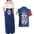 Serbia Flag Couples Matching Off Shoulder Maxi Dress and Hawaiian Shirt with Double-Headed Eagle and National Coat of Arms Design