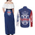Serbia Flag Couples Matching Off Shoulder Maxi Dress and Long Sleeve Button Shirt with Double-Headed Eagle and National Coat of Arms Design