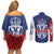 Serbia Flag Couples Matching Off Shoulder Short Dress and Long Sleeve Button Shirt with Double-Headed Eagle and National Coat of Arms Design