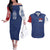 Serbia Flag Couples Matching Off The Shoulder Long Sleeve Dress and Hawaiian Shirt with Double-Headed Eagle and National Coat of Arms Design