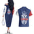 Serbia Flag Couples Matching Off The Shoulder Long Sleeve Dress and Hawaiian Shirt with Double-Headed Eagle and National Coat of Arms Design
