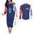Serbia Flag Couples Matching Off The Shoulder Long Sleeve Dress and Long Sleeve Button Shirt with Double-Headed Eagle and National Coat of Arms Design