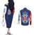 Serbia Flag Couples Matching Off The Shoulder Long Sleeve Dress and Long Sleeve Button Shirt with Double-Headed Eagle and National Coat of Arms Design