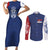 Serbia Flag Couples Matching Short Sleeve Bodycon Dress and Long Sleeve Button Shirt with Double-Headed Eagle and National Coat of Arms Design