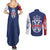 Serbia Flag Couples Matching Summer Maxi Dress and Long Sleeve Button Shirt with Double-Headed Eagle and National Coat of Arms Design