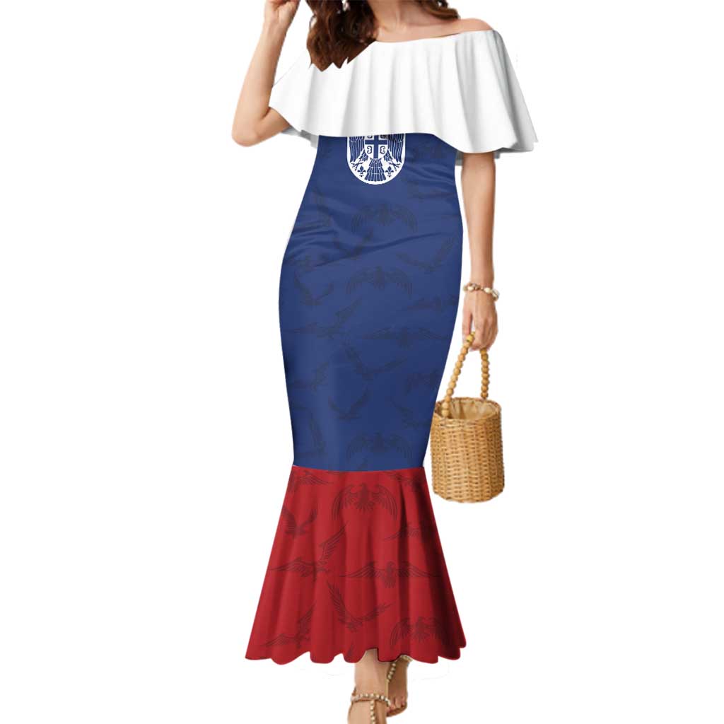 Serbia Flag Family Matching Mermaid Dress and Hawaiian Shirt with Double-Headed Eagle and National Coat of Arms Design