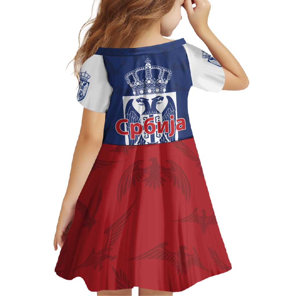Serbia Flag Family Matching Off Shoulder Maxi Dress and Hawaiian Shirt with Double-Headed Eagle and National Coat of Arms Design