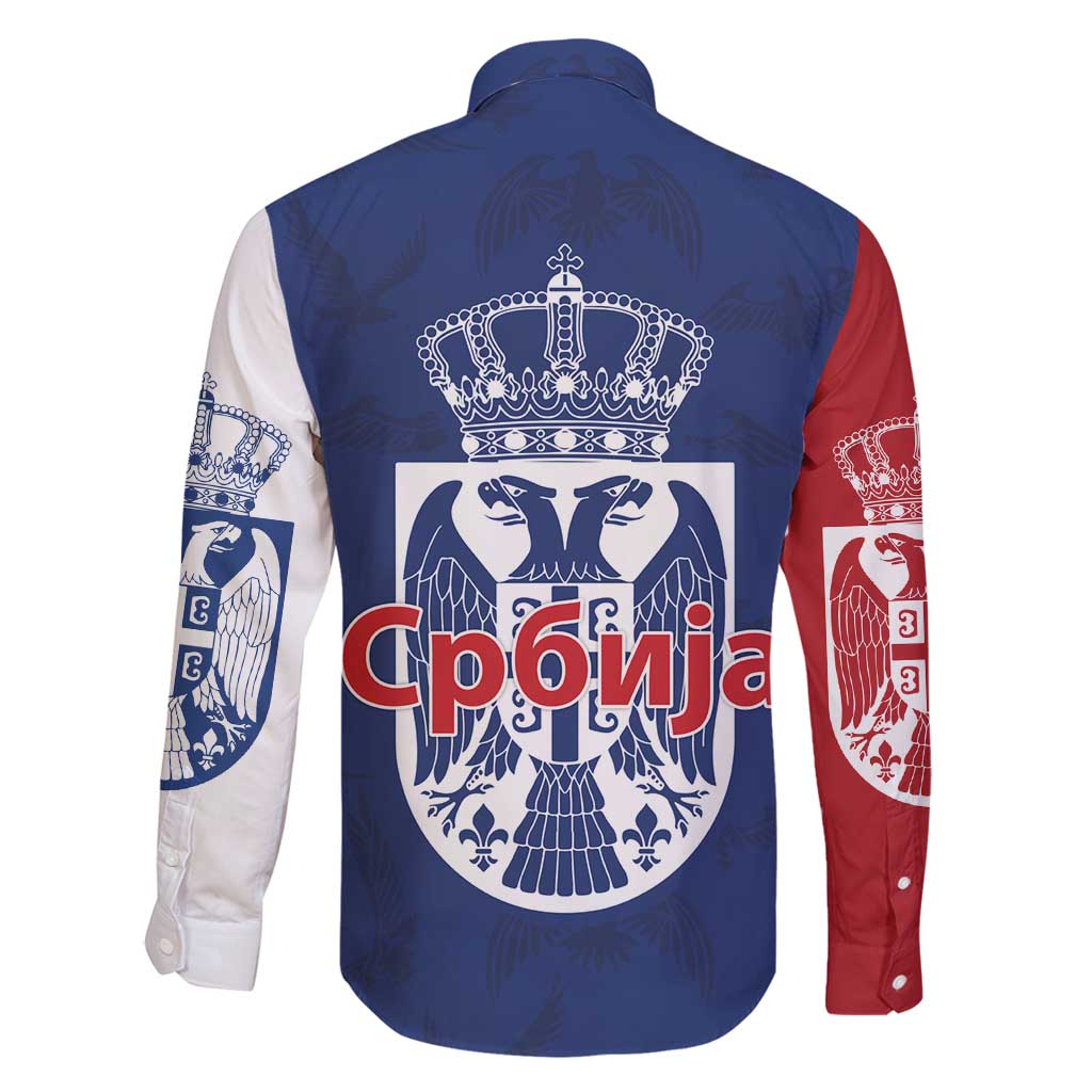 Serbia Flag Family Matching Off Shoulder Maxi Dress and Hawaiian Shirt with Double-Headed Eagle and National Coat of Arms Design