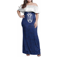 Serbia Flag Family Matching Off Shoulder Maxi Dress and Hawaiian Shirt with Double-Headed Eagle and National Coat of Arms Design