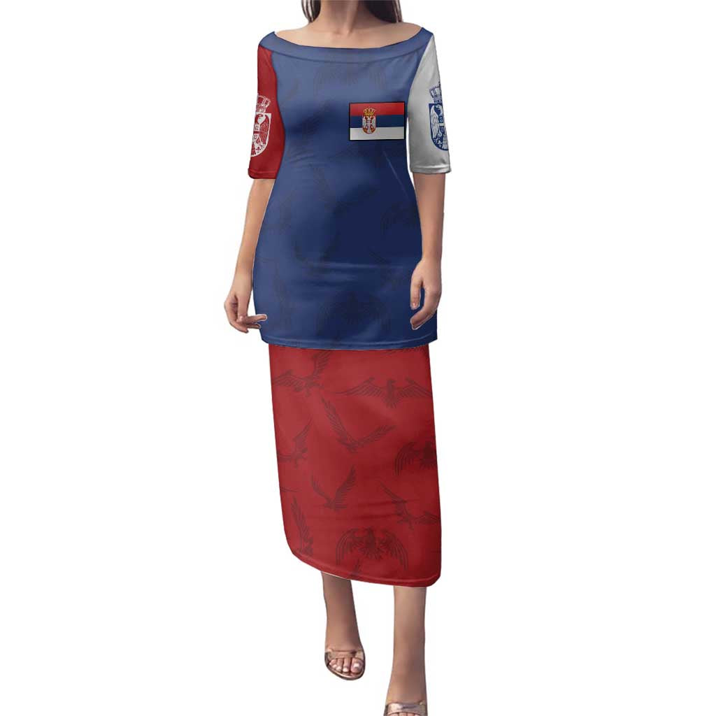 Serbia Flag Family Matching Puletasi and Hawaiian Shirt with Double-Headed Eagle and National Coat of Arms Design