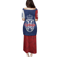 Serbia Flag Family Matching Puletasi and Hawaiian Shirt with Double-Headed Eagle and National Coat of Arms Design