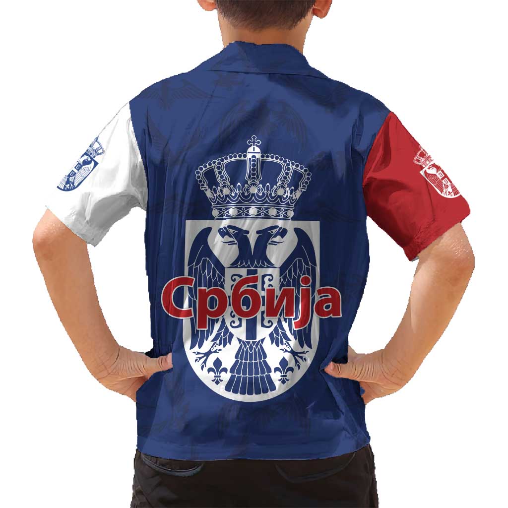 Serbia Flag Family Matching Tank Maxi Dress and Hawaiian Shirt with Double-Headed Eagle and National Coat of Arms Design
