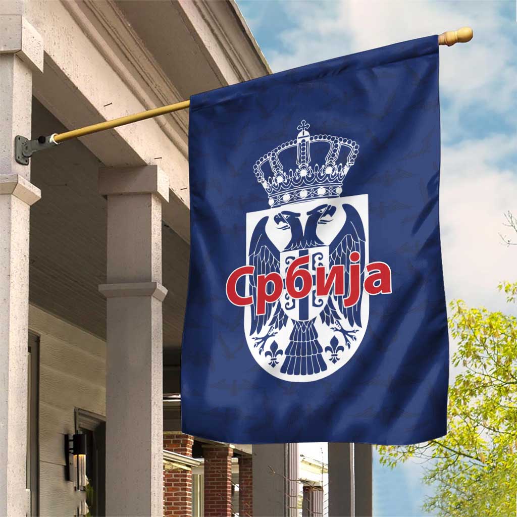 Serbia Flag Garden Flag with Double-Headed Eagle and National Coat of Arms Design