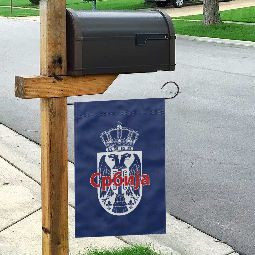 Serbia Flag Garden Flag with Double-Headed Eagle and National Coat of Arms Design